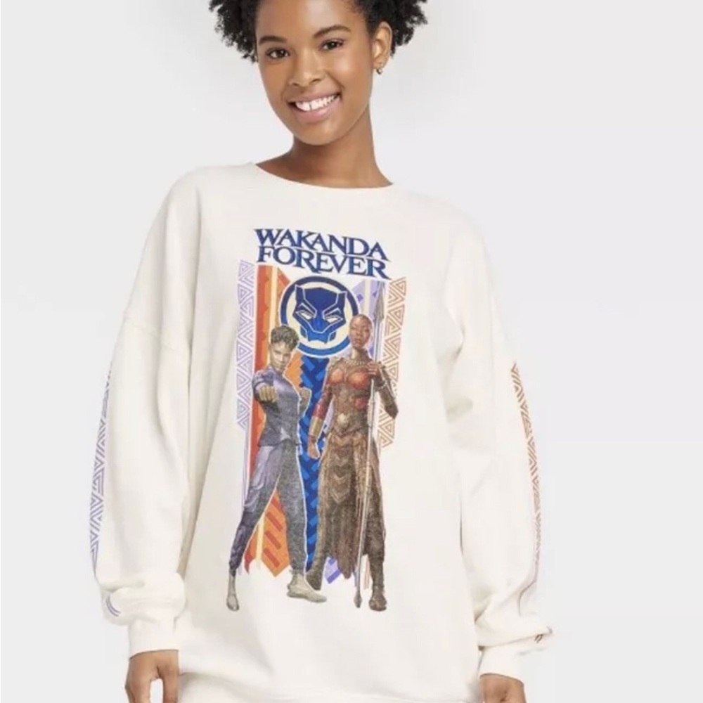 Wakanda Forever Graphic Sweatshirt Marvel New Oversized Size XXL Cream